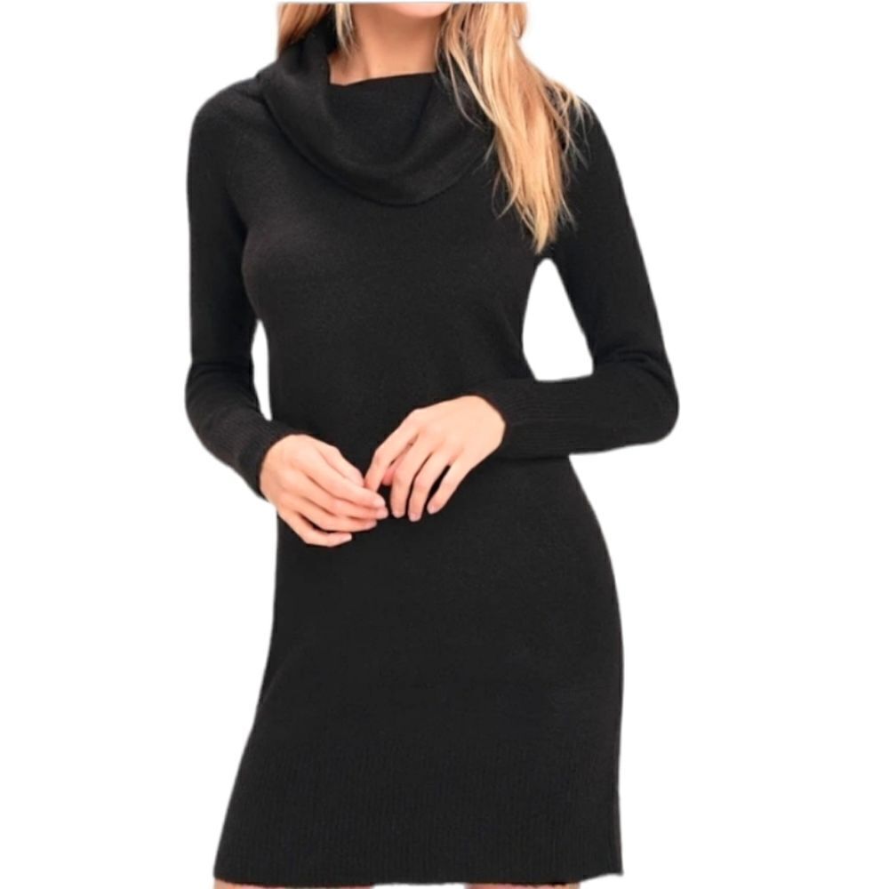 MASSIMO dutti wool cashmere blend cowl neck black knit sweater dress Small @M